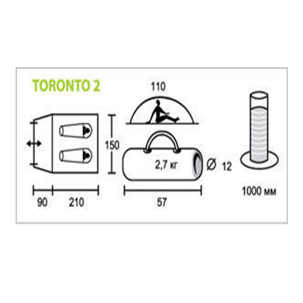 Палатка Trek Planet Toronto 2 (70130) (т.зеленый/оливковый) / 10004
