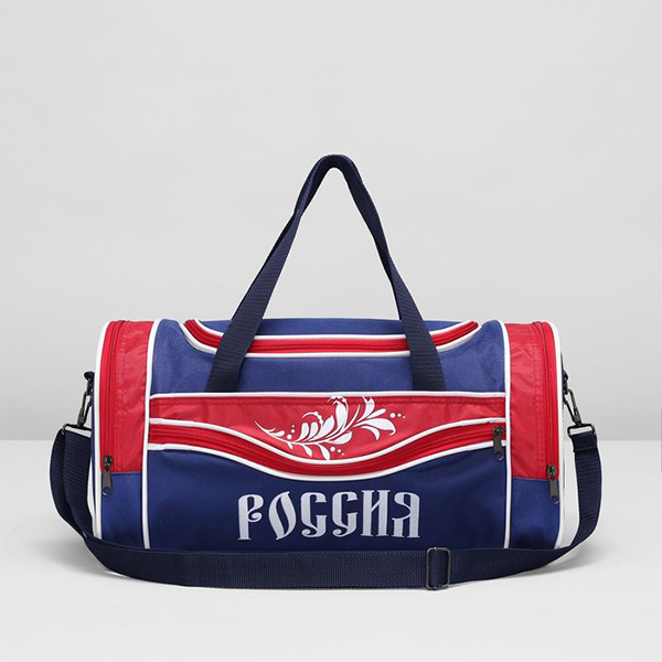 Сумка спортивная на молниии "Россия", 1 отдел, 1 нар и 2 бок карм,  ремень, синяя / 1543753