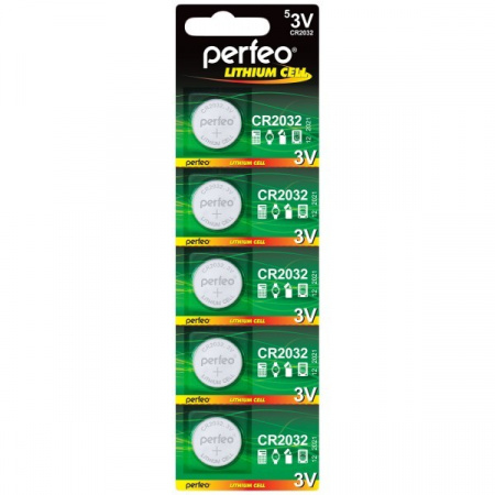 Батарейка Perfeo CR2032/5/100/600 / PF CR2032/5BL