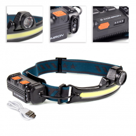 Фонарь налобный спортивный COMIRON O'HEAD  IPX5 свет COB 400lm , 2000 mAh, индикатор красн. / 707982