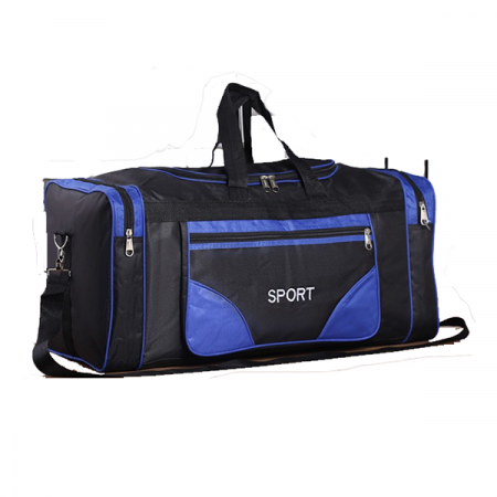 Сумка спорт Sport, 60*25*28, отд на молнии, 4 н/кармана, длин ремень, черный/синий / 2300255